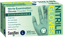 Load image into Gallery viewer, Saniflex Biodegradable Nitrile Gloves- Green 100 Pack (Carton of 10 boxes)