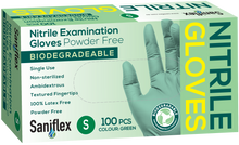 Load image into Gallery viewer, Saniflex Biodegradable Nitrile Gloves- Green 100 Pack (Carton of 10 boxes)