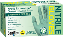 Load image into Gallery viewer, Saniflex Biodegradable Nitrile Gloves- Green 100 Pack (Carton of 10 boxes)