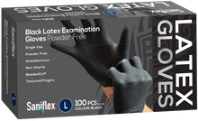 Load image into Gallery viewer, Saniflex Black Latex Examination Gloves, Powder Free, 100 Pack (Carton of 10 boxes)