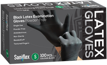 Load image into Gallery viewer, Saniflex Black Latex Examination Gloves, Powder Free, 100 Pack (Carton of 10 boxes)
