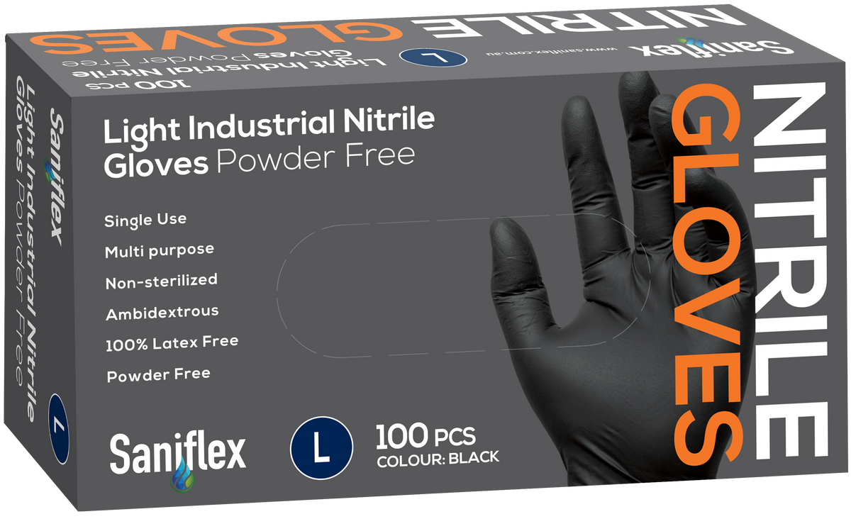 Saniflex Light Industrial Black Nitrile Gloves 100 Pack (Carton of 10