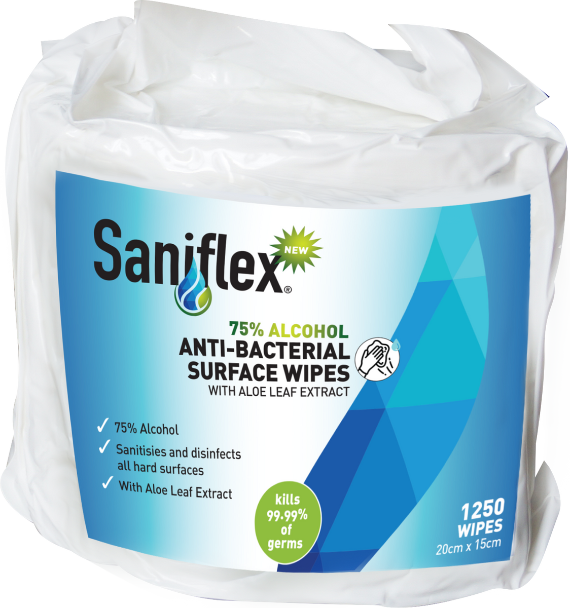 Saniflex 75 Alcohol Antibacterial Surface Wipes 1250 Bag (Carton of 2