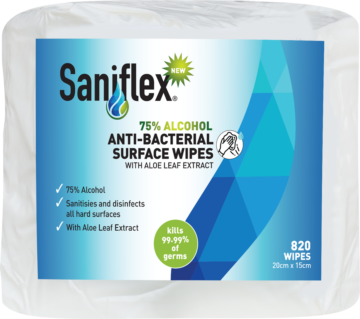 Saniflex 75 Alcohol Antibacterial Surface Wipes 820 Bag (Carton of 4