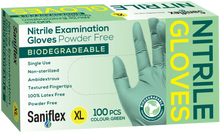 Load image into Gallery viewer, Saniflex Biodegradable Nitrile Gloves- Green 100 Pack (Carton of 10 boxes)
