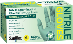 Saniflex Biodegradable Nitrile Gloves- Green 100 Pack (Carton of 10 boxes)