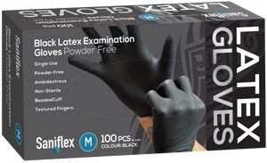 Saniflex Black Latex Examination Gloves, Powder Free, 100 Pack (Carton of 10 boxes)