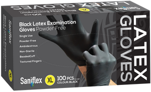 Saniflex Black Latex Examination Gloves, Powder Free, 100 Pack (Carton of 10 boxes)