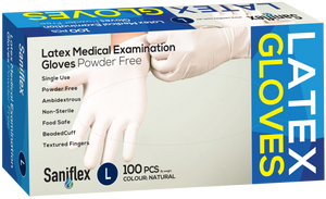 Saniflex Latex Examination Gloves, Powder Free, 100 Pack (Carton of 10 boxes)