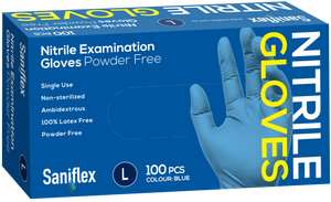 Saniflex Nitrile Gloves - Powder Free - Blue, 100 Pack (Carton of 10 boxes)