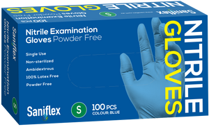 Saniflex Nitrile Gloves - Powder Free - Blue, 100 Pack (Carton of 10 boxes)