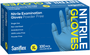 Saniflex Nitrile Gloves - Powder Free - Blue, 100 Pack (Carton of 10 boxes)