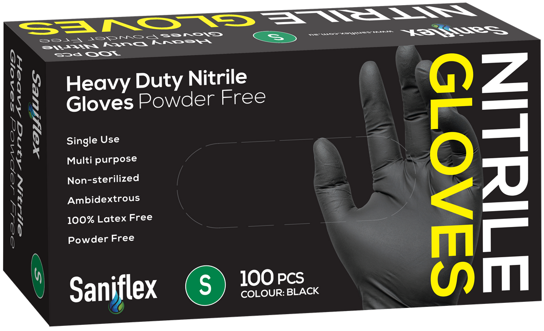 Saniflex heavy Duty Black Nitrile Gloves 100 Pack (Carton of 10 boxes)
