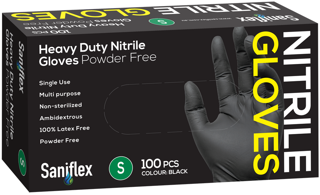 Saniflex Heavy Duty Black Nitrile Gloves 100 Pack (Carton of 10 boxes)