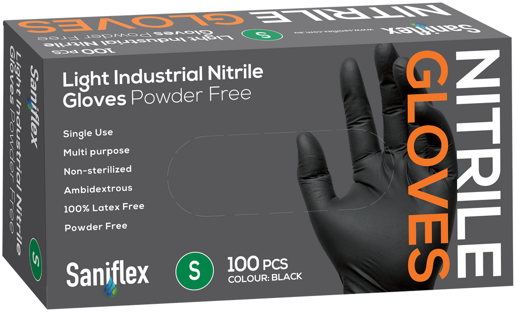 Saniflex Light Industrial Black Nitrile Gloves 100 Pack (Carton of 10 boxes)
