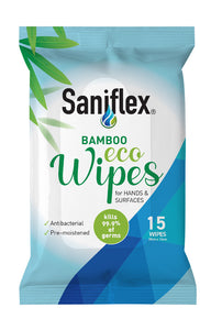 Bamboo Eco Wipes for Hands & Surfaces 15 Pack (Carton of 144 Packs)
