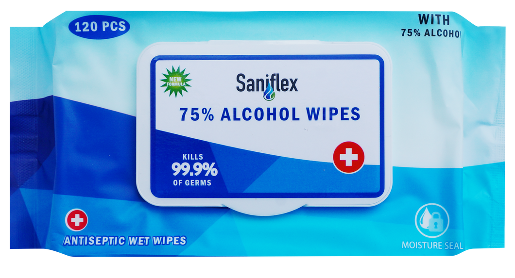 Saniflex 75% Alcohol Sanitary Wipes - 120 pack (Carton of 18)