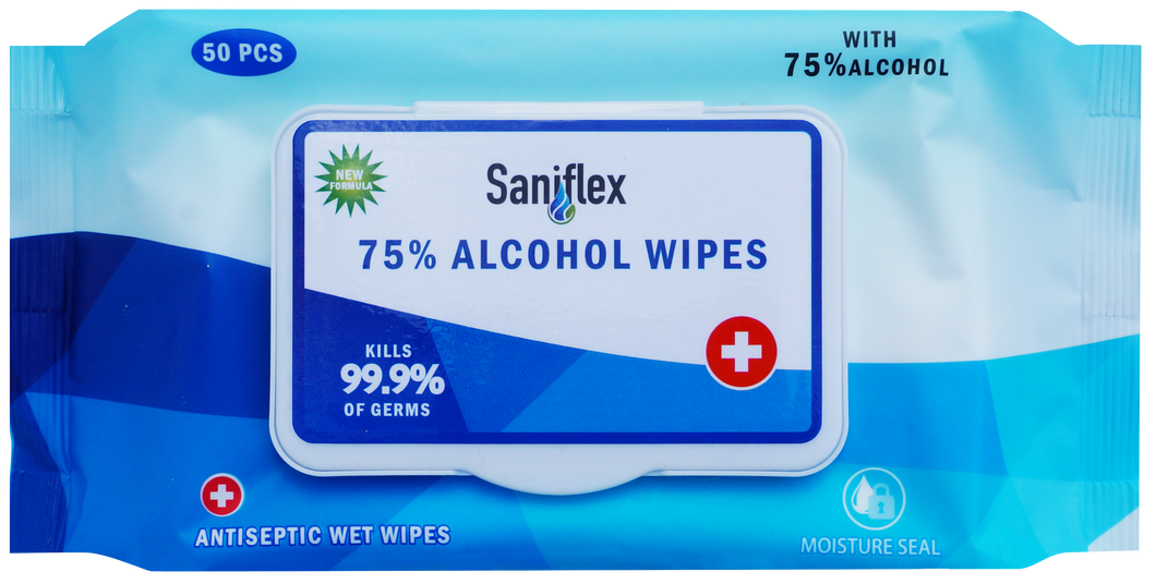 Saniflex 75% Alcohol Sanitary Wipes - 50 pack (Carton of 42)