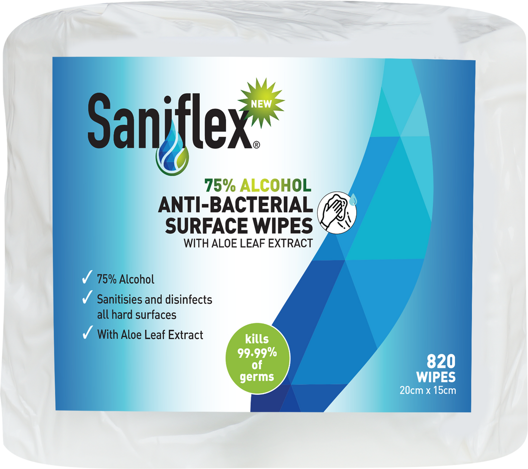 Saniflex 75% Alcohol Antibacterial Surface Wipes 820 Bag (Carton of 4 Bags)