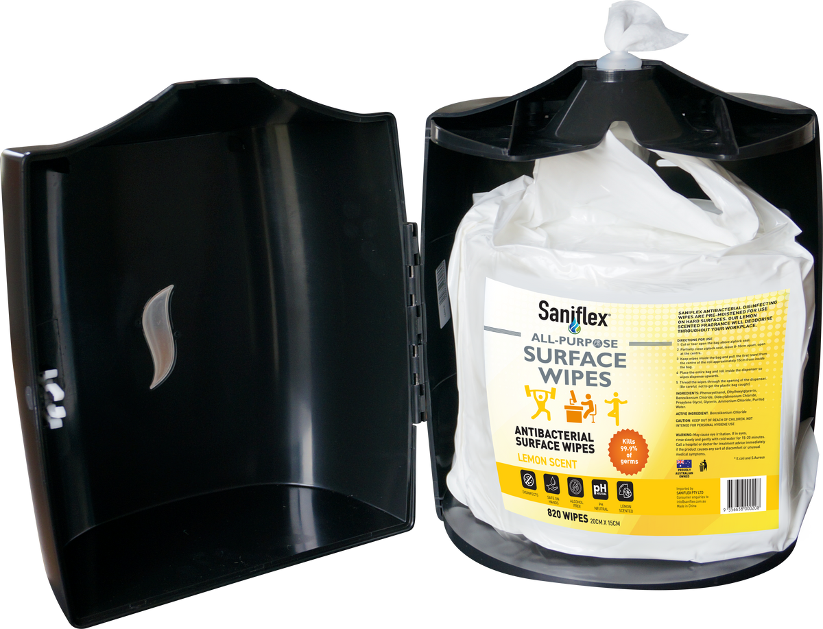 ABS Plastic Wall Mounted Wipe Dispenser Black Saniflex Australia