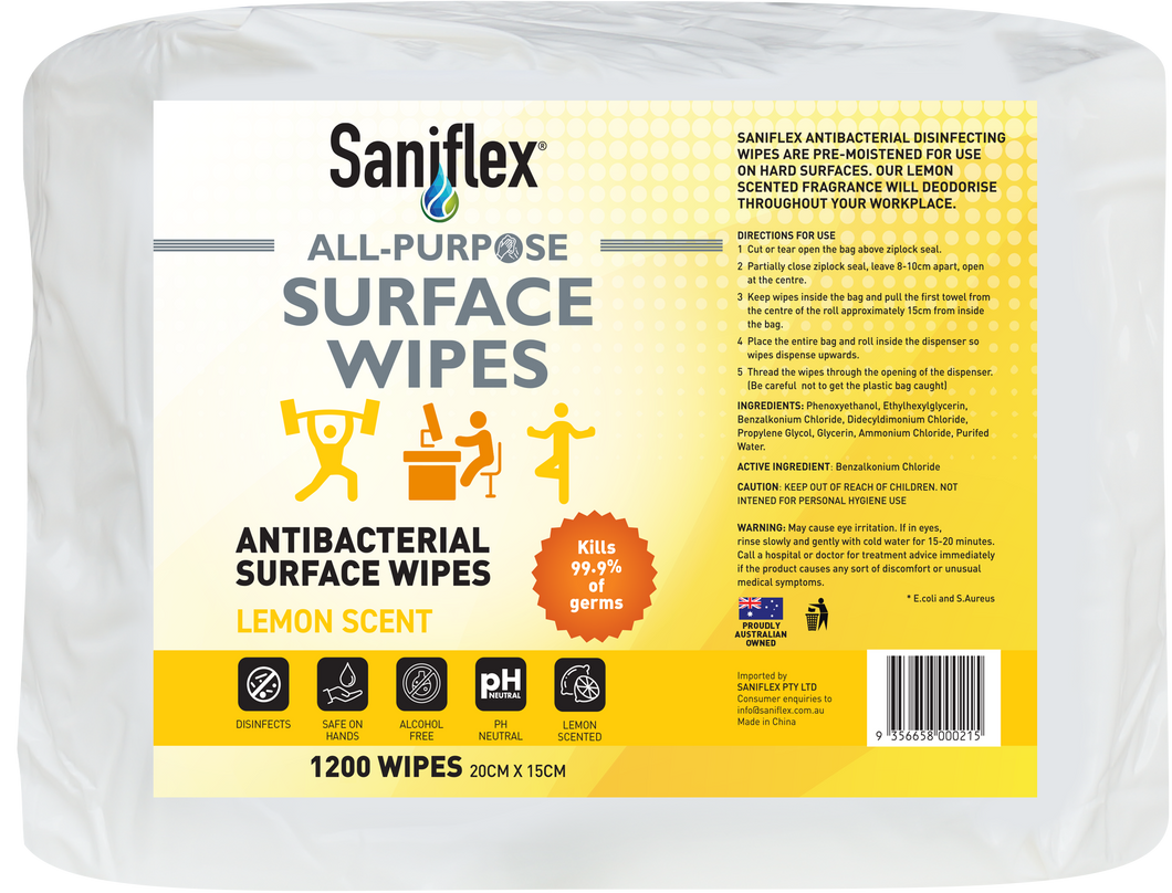All Purpose Antibacterial Surface Wipes  1200 Bag (Carton Of 4 Bags)